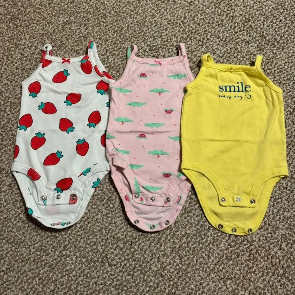 Lot of 3 Carter's Baby Girl Tank Bodysuits Strawberry Gator 6 Months